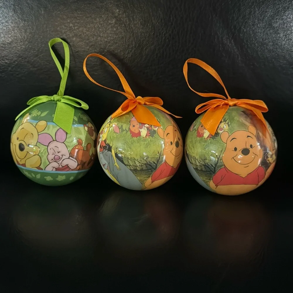 LOT of 7 Disney Store Christmas ball ornament shatterproof round Xmas lilo pooh